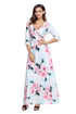 Sexy White Floral Print Wrapped Long Boho Dress